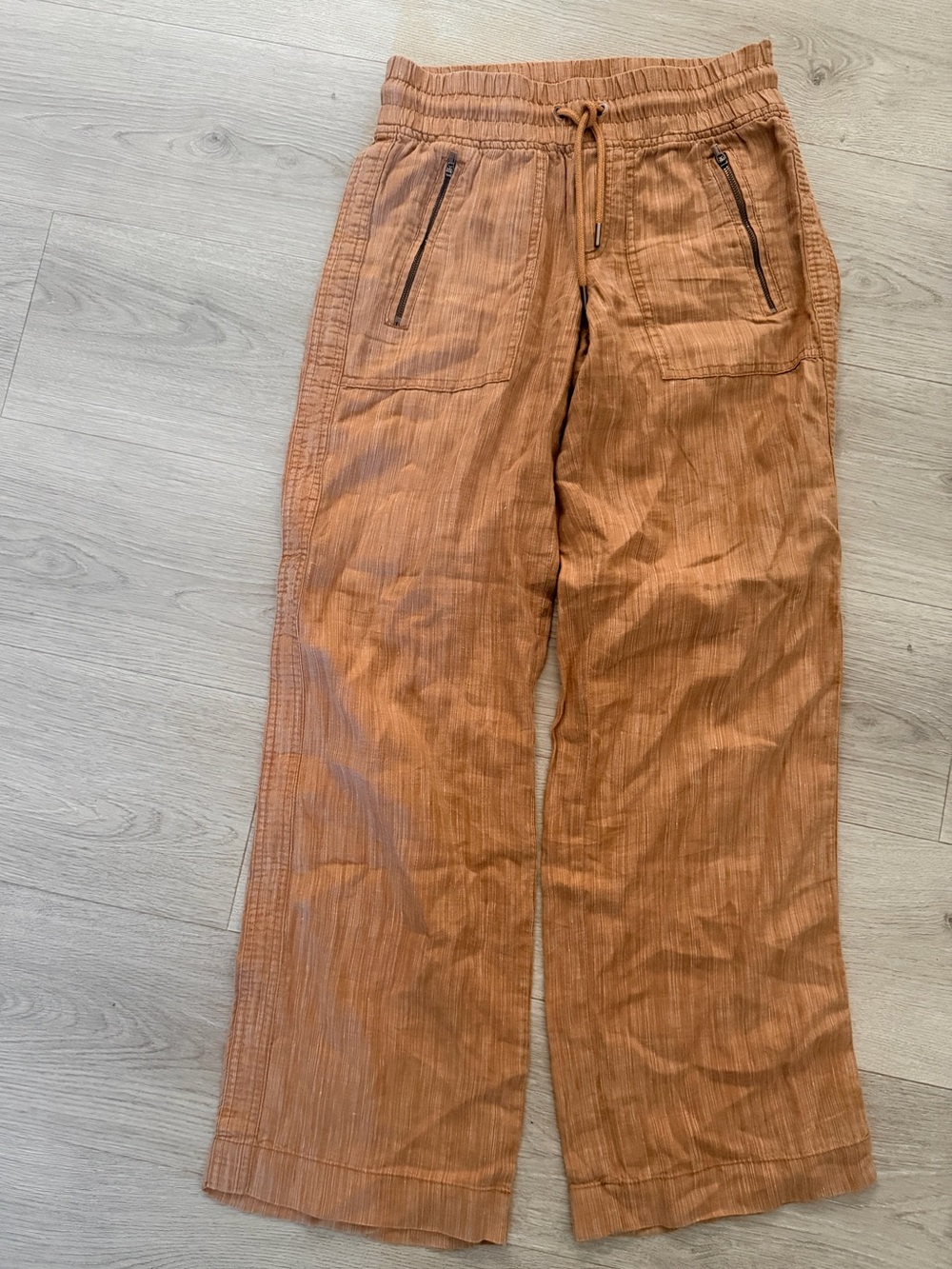 Athleta Cabo Linen Rust Orange Textured Wide Leg Pants